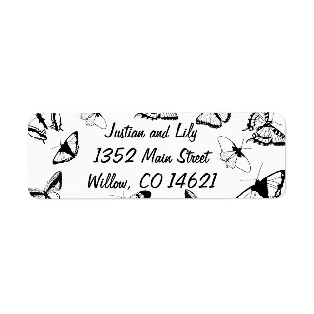 Etiqueta Jantar de Rehearsal das Borboletas Pretas e Branca (Frente)