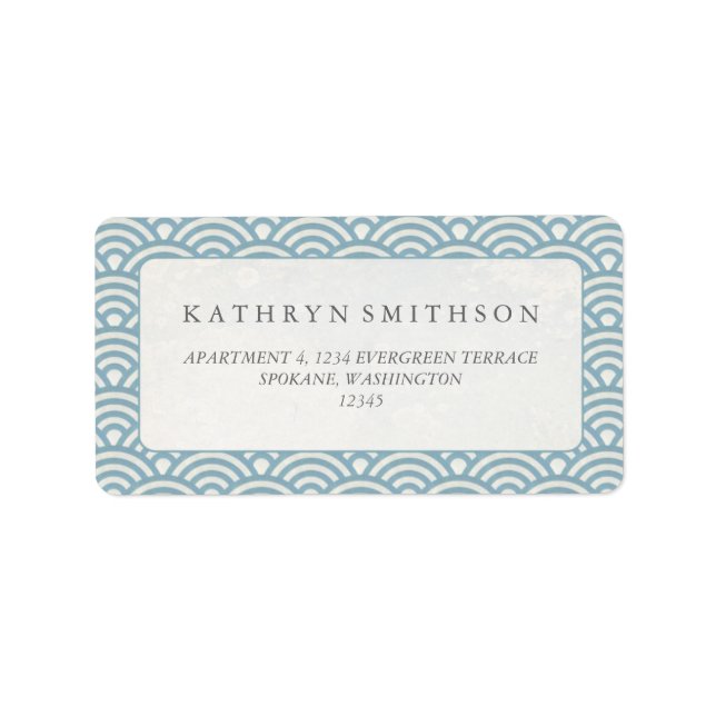 Etiqueta Japonês Seigaiha Onda Azul Elegante + Branco (Frente)