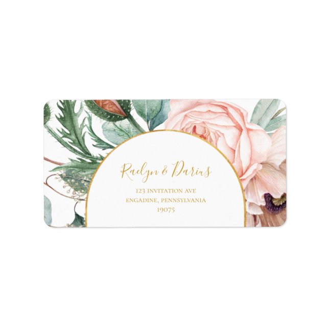 Etiqueta Jardim Floral Elegante Blush | Endereço RSVP de Ca (Frente)