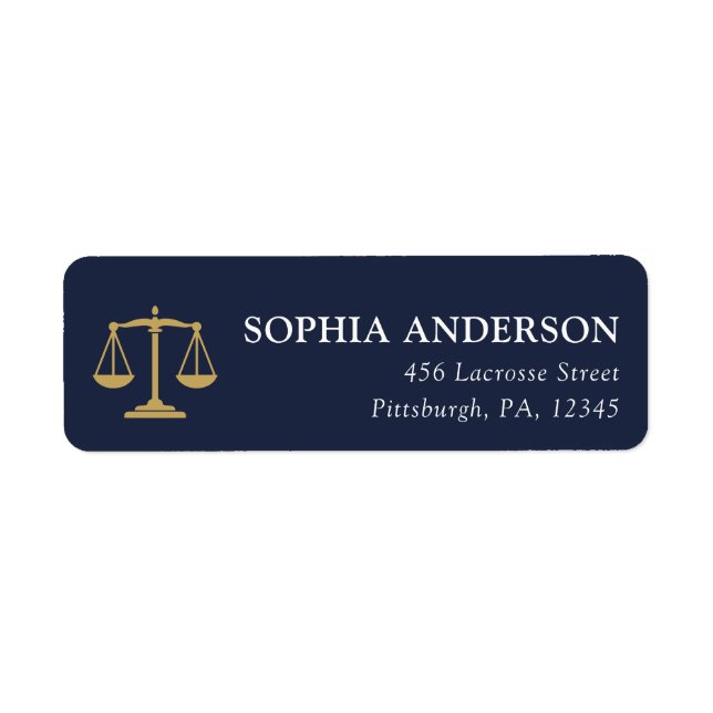 Etiqueta JD Graduate Scales of Justice Navy Gold Address (Frente)