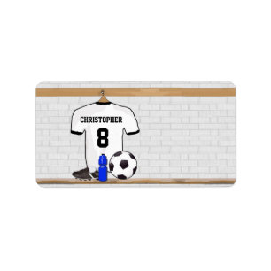 Etiqueta Jérsei de futebol preto branco personalizado do