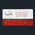 Etiqueta Jesus Fish Christian Christmas Personalizado<br><div class="desc">O símbolo da Igreja cristã primitiva, símbolo de férias de Natal, é normalmente utilizado como meio de identificar os crentes durante os primeiros séculos da história cristã e frequentemente visto hoje como um símbolo religioso comum. O peixe diz respeito às iniciais gregas que significam o Cristo de Jesus, Filho de...</div>