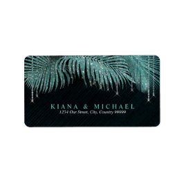 Etiqueta Jewel Palm Leaf Wedding Teal ID830