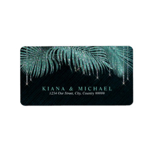 Etiqueta Jewel Palm Leaf Wedding Teal ID830 