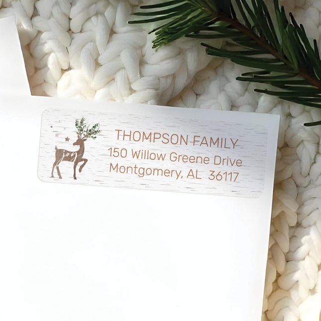 Etiqueta Joy | Latido Branco de Woodgrain Eucalyptus Deer (Joy | White Birch Bark Woodgrain Eucalyptus Deer Label)