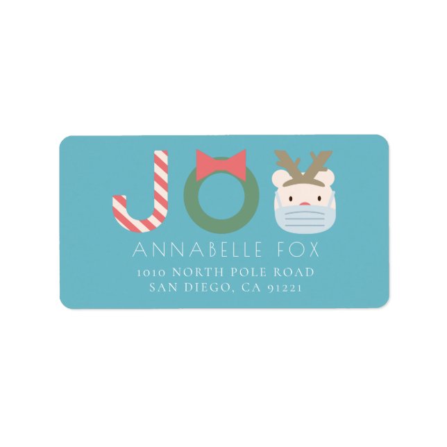 Etiqueta JOY Polar Bear Mask Blue Holiday Endereço de devol (Frente)