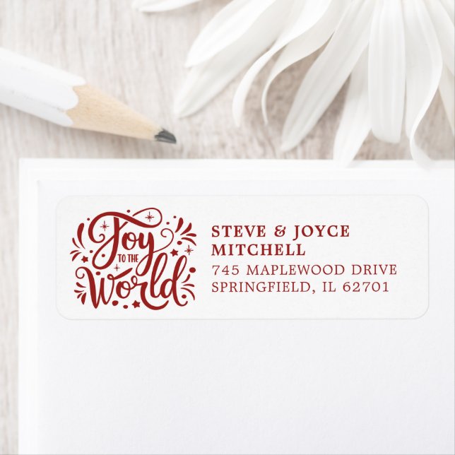 Etiqueta Joy To The World Christmas Holidays Red Script (Insitu)