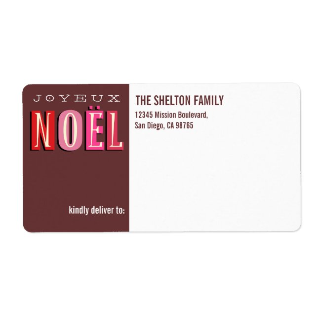 Etiqueta Joyeux Noel funky rosa-vermelho Natal personalizad (Frente)
