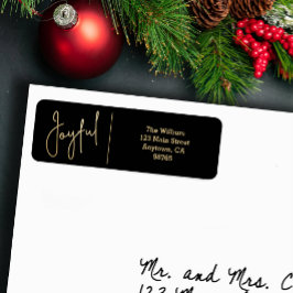 Etiqueta JOYFUL Gold and Black Christmas Return Address