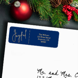 Etiqueta JOYFUL Gold and Blue Christmas Return Address