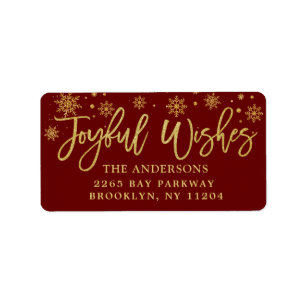 Etiqueta Joyful Wish Faux Dourado e Burgundy Holiday Endere