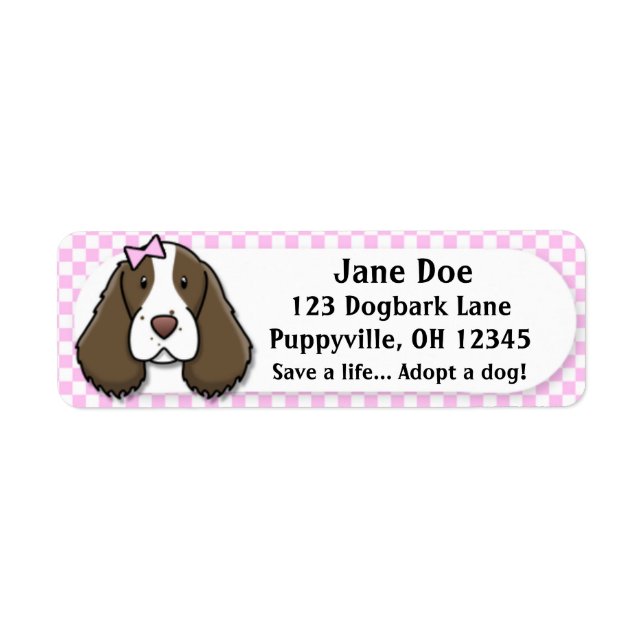 Etiqueta Kawaii Pink Gingham English Springer Spaniel (Frente)