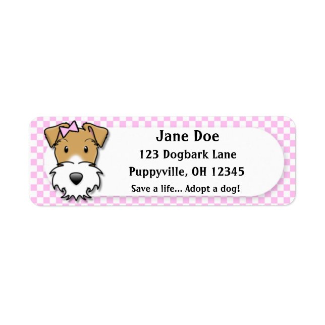 Etiqueta Kawaii Pink Gingham Wire Fox Terrier (Frente)