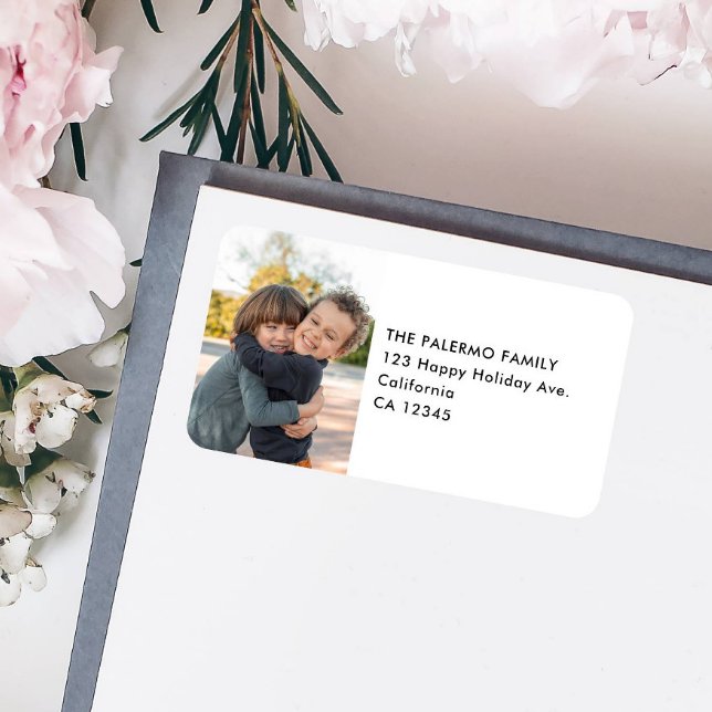 Etiqueta Kids Foto Simples Endereço de Retorno Moderno (KIDS OR FAMILY PHOTO RETURN ADDRESS LABEL TO ADD A CHIC TOUCH TO YOUR CHRISTMAS OR HOLIDAY MAILING)