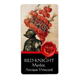 Etiqueta KNIGHT HELMET COM PENAS VERMELHAS E Vinho-cera