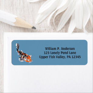 Etiqueta Koi Fish Illustration Orange, Blue Return Address