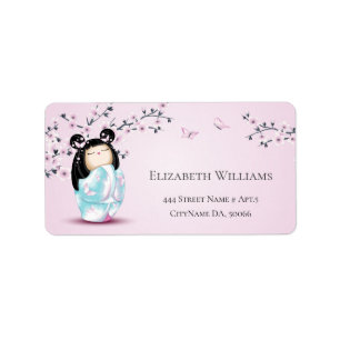 Etiqueta Kokeshi Doll Cherry Blossoms
