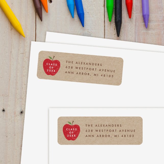 Etiqueta Kraft Red Apple Preschool Graduation Address Label (Criador carregado)