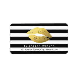 Etiqueta Lábios Dourados com faixas brancas pretas