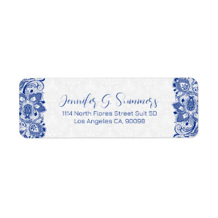Etiqueta Laboratório Royal Blue Lace & White Vintage Floral