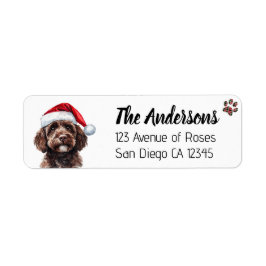 Etiqueta Labradoodle fofa com chapéu de Papai Noel