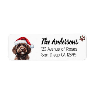 Etiqueta Labradoodle fofa com chapéu de Papai Noel