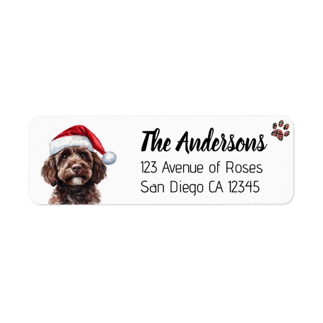 Etiqueta Labradoodle fofa com chapéu de Papai Noel (Frente)