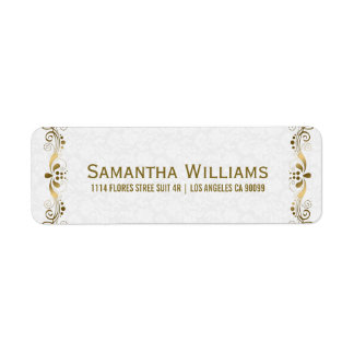 Etiqueta Lace Dourado Floral Elegante Com Damascos Brancos