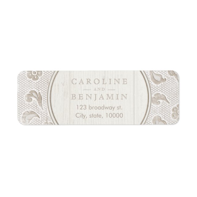 Etiqueta Lace wood ruscountry endereço de volta do casament (Frente)