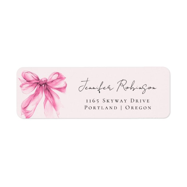 Etiqueta Laço Rosa Coquette Script Festa Sweet 16 Blush  (Frente)