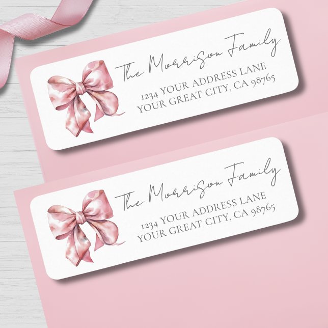 Etiqueta Laço Rosa Simples para Endereço de Remetente (Simple Pink Bow Return Address label )