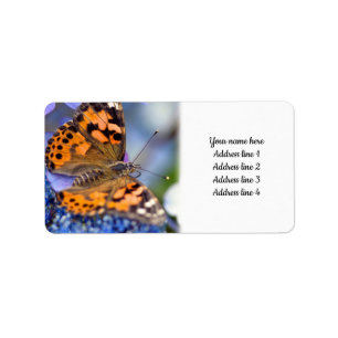 Etiqueta Lady Butterfly pintada em uma Hydrangea azul