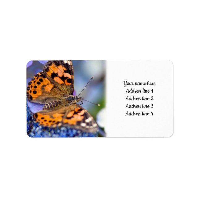 Etiqueta Lady Butterfly pintada em uma Hydrangea azul (Frente)