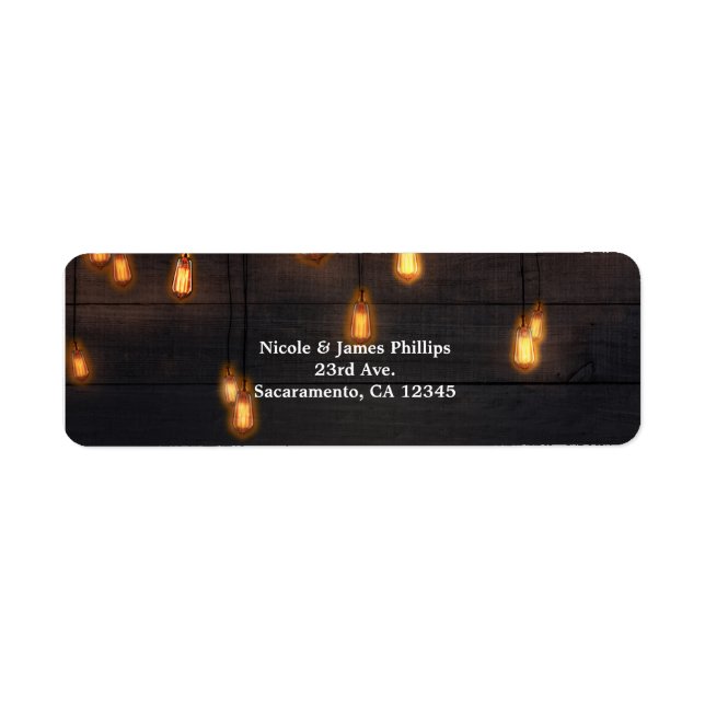 Etiqueta Lâmpadas Penduradas Antigas Casamento de Madeira R (Frente)