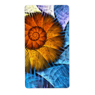 Etiqueta Laranja Floral Amarelo Azul Abstrato Art