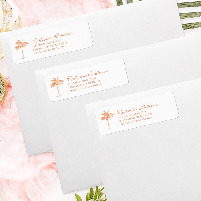 Etiqueta Laranja Tropical de Palmeira Elegante (Criador carregado)