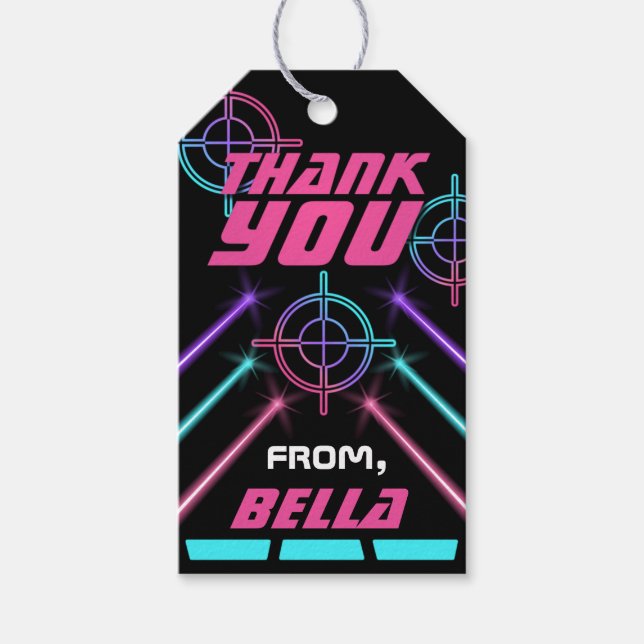 Etiqueta Laser Neon Pink, Purple, Teal Beams Favor (Frente)