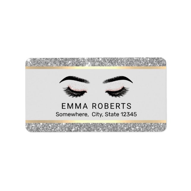 Etiqueta Lashes Makeup Artista Modern Silver Beauty Salon (Frente)