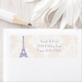 Etiqueta Lavanda de Silver Peony Damask Vintage Torre Eiffe