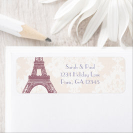 Etiqueta Lavanda de Silver Peony Damask Vintage Torre Eiffe