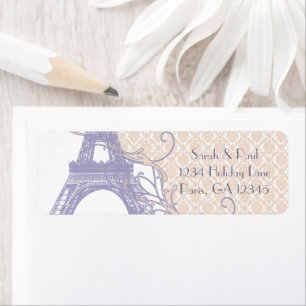 Etiqueta Lavanda de Silver Peony Damask Vintage Torre Eiffe