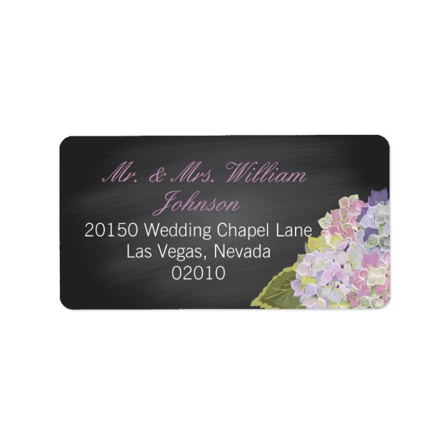 Etiqueta Lavanda Hydrangea Chalkboard Wedle Label (Frente)