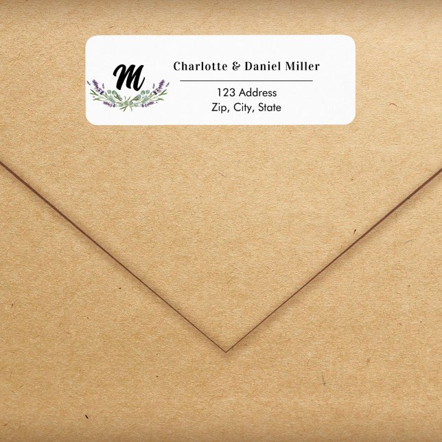 Etiqueta Lavanda violeta flores monograma endereço de retor (Criador carregado)