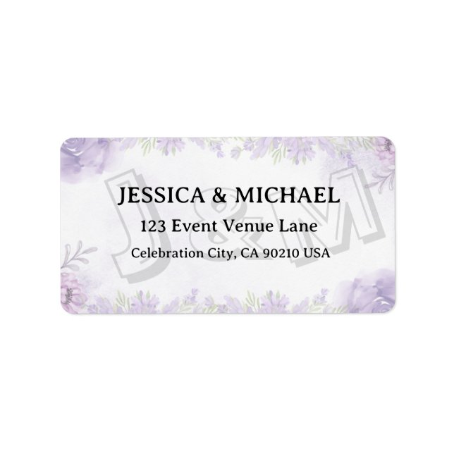 Etiqueta Lavender Floral Gold Script Wedding Address Label (Frente)