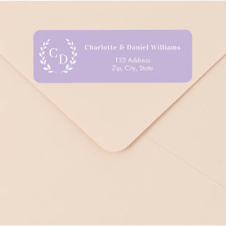 Etiqueta Lavender monogram initials wreath return address