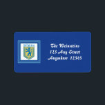 Etiqueta Leão de Judah Emblem Jerusalém Hebraico<br><div class="desc">Etiqueta de endereço azul real de 1, 25" x 2, 375" com uma imagem de um emblema azul e amarelo de Judah em branco em um quadro azul-turquesa e real. Veja confetti correspondente, adesivo redondo e papel de embrulho. Veja toda a coleção de Etiquetas de Chanucá na categoria OFFICE na...</div>