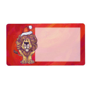Etiqueta Leão Natal Em Vermelho