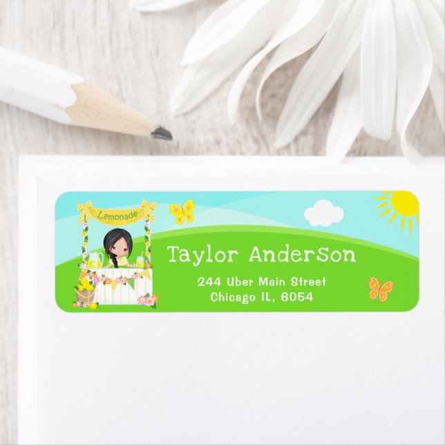Etiqueta Lemonade Stand Birthday Black Hair Girl (Insitu)