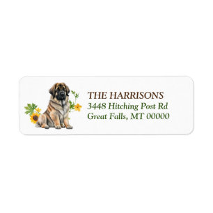 Etiqueta Leonberger Dog Sunflower Wreath