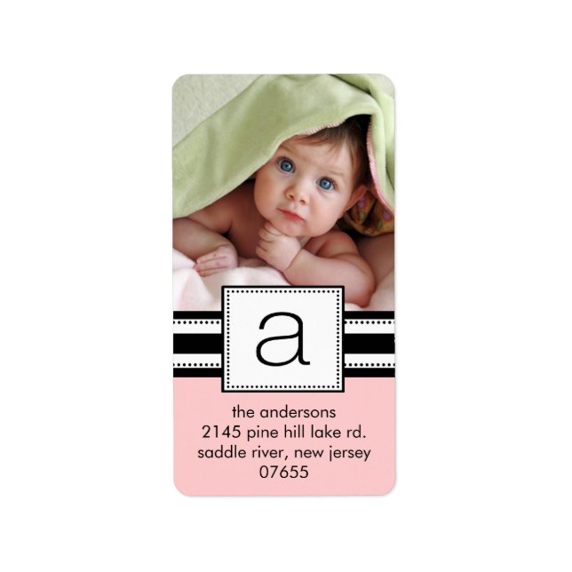 Etiqueta Letra A Monograma Vetical PHOTO Address Labels. (Frente)